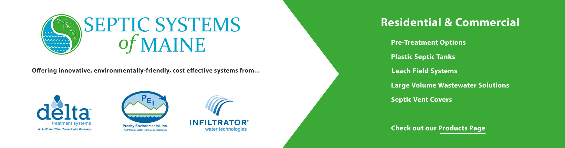 Septic System of Maine's Products, Supplier Logos, Septic tank s, leach fields, and wastewater treatment options